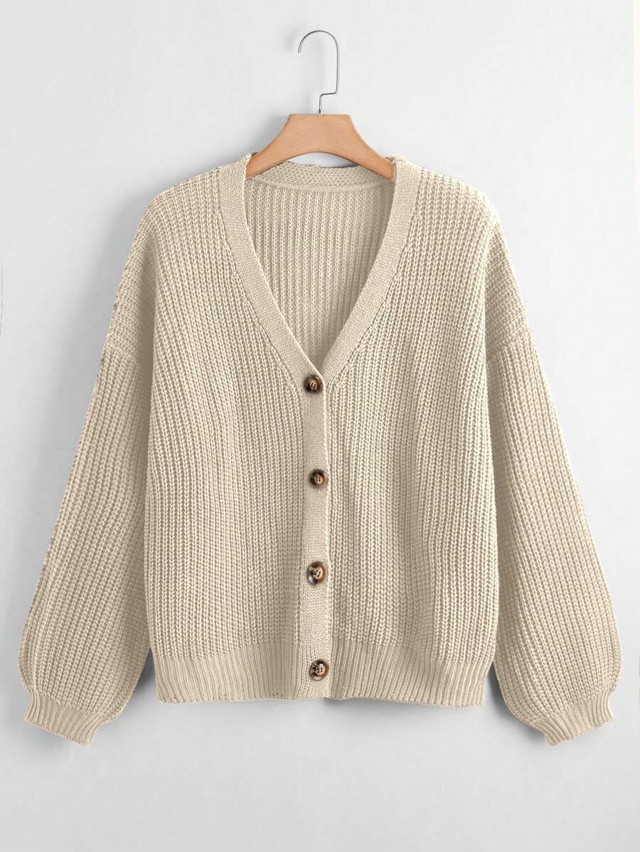 Calvaya Women Plus Size Solid Color V-Neck Single Row Button Long Sleeve Casual Knitted Cardigan, Versatile For Commuting And Outings, Autumn/Winter
