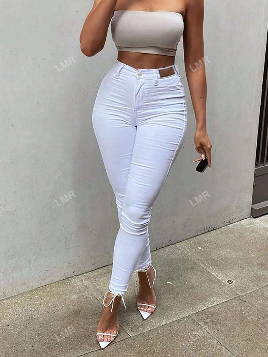 Patched Detail Skinny Pants