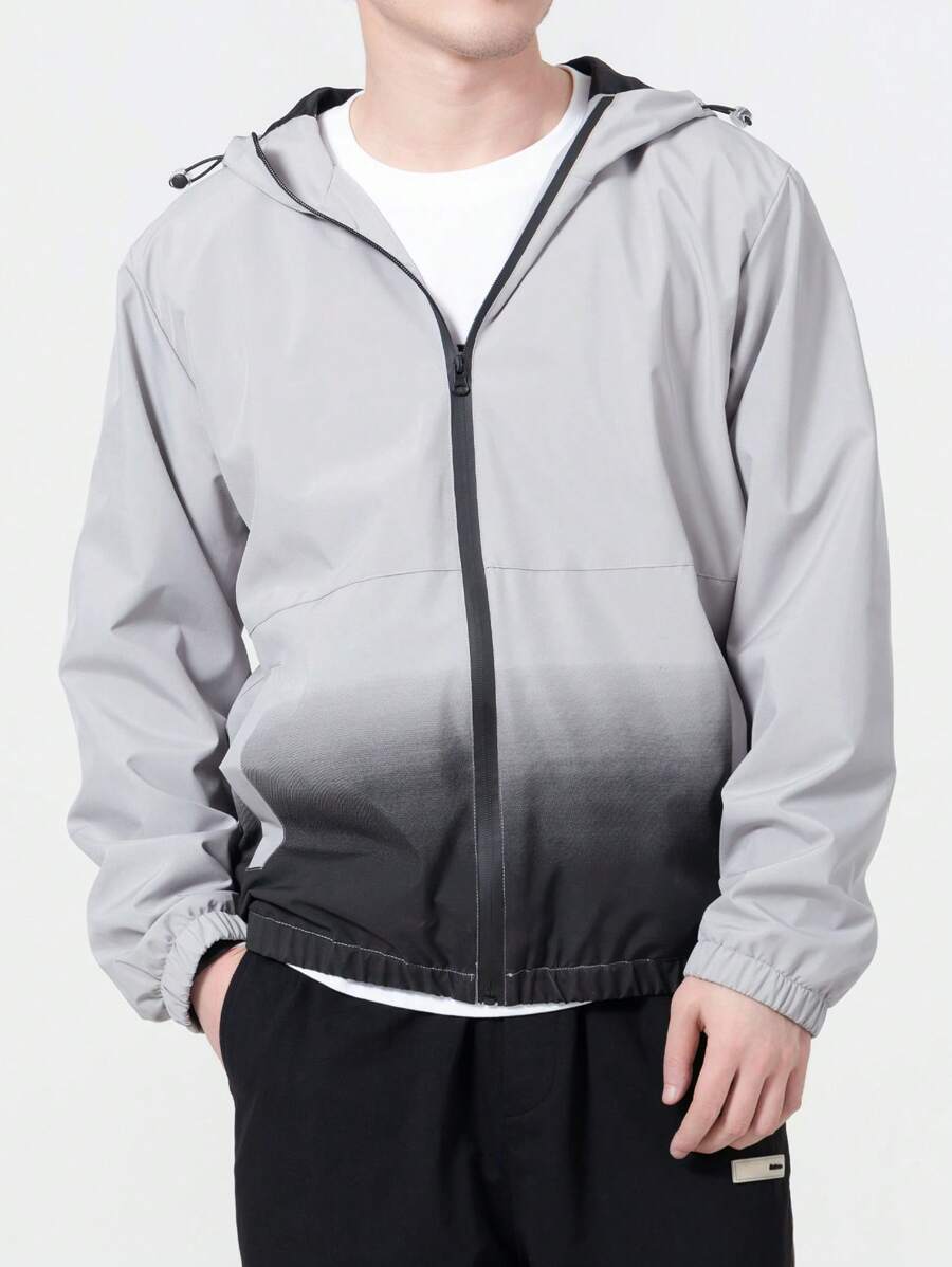 Manfinity Sport Corelite Men Gradient Zip Up Drawstring Hooded Sports Jacket Workout Tops