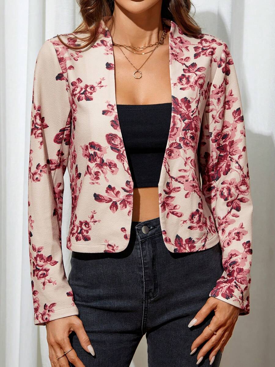 SHEIN Clasi Cazadora con estampado floral con parte delantera abierta