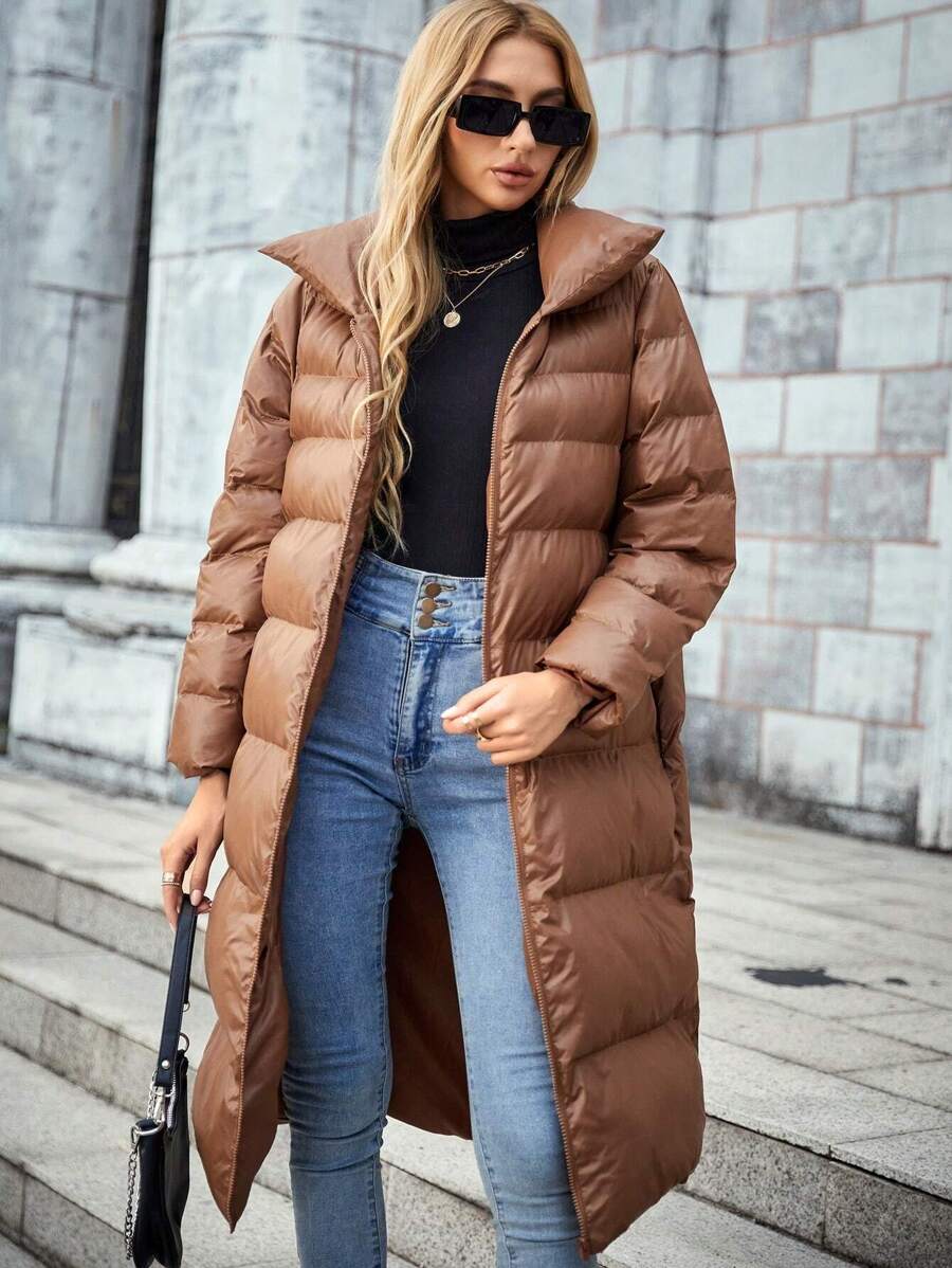 SHEIN LUNE Zip Up Slant Pocket Padded Padded Coat Clothes Winter