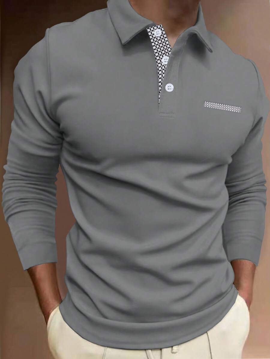 Manfinity Homme Men Contrast Trim Collar Work Polo Shirt, For Husband & Daddy