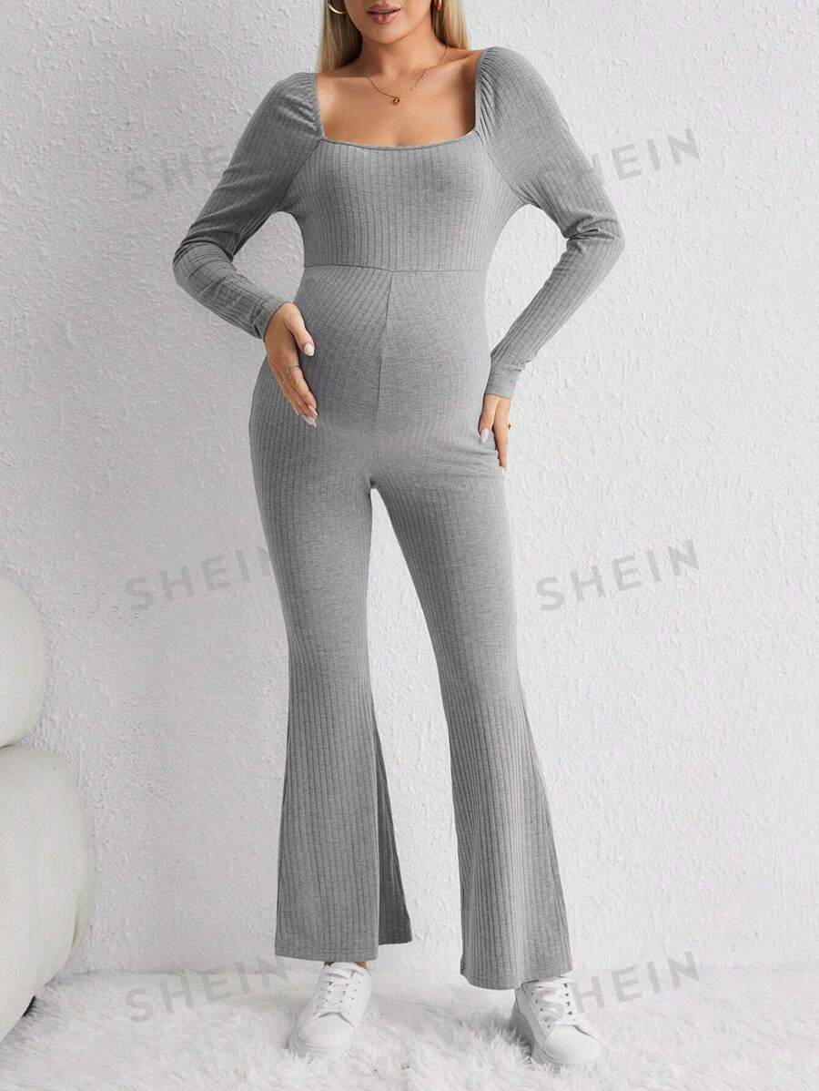 SHEIN Maternidad Mono de cuello cuadrado pierna amplia