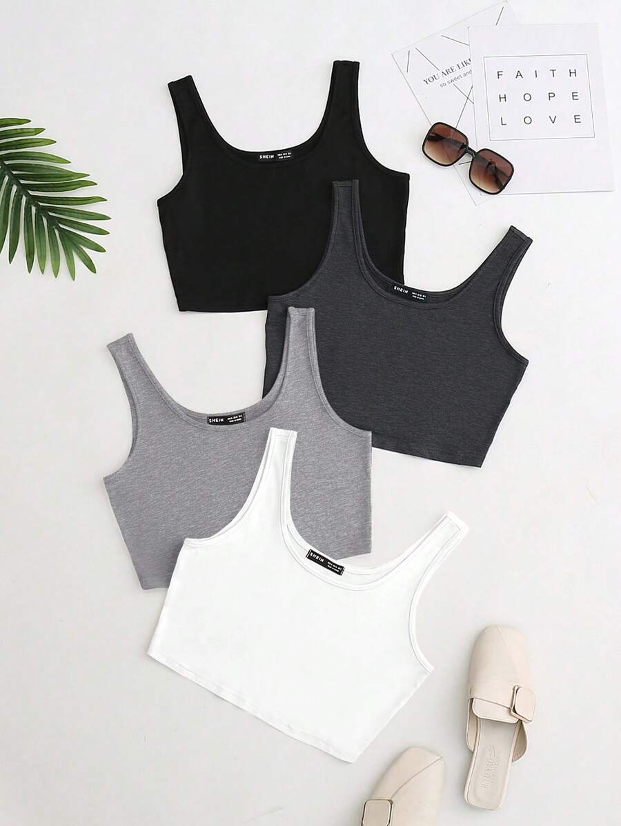 Flirla 4pcs Solid Crop Tank Top