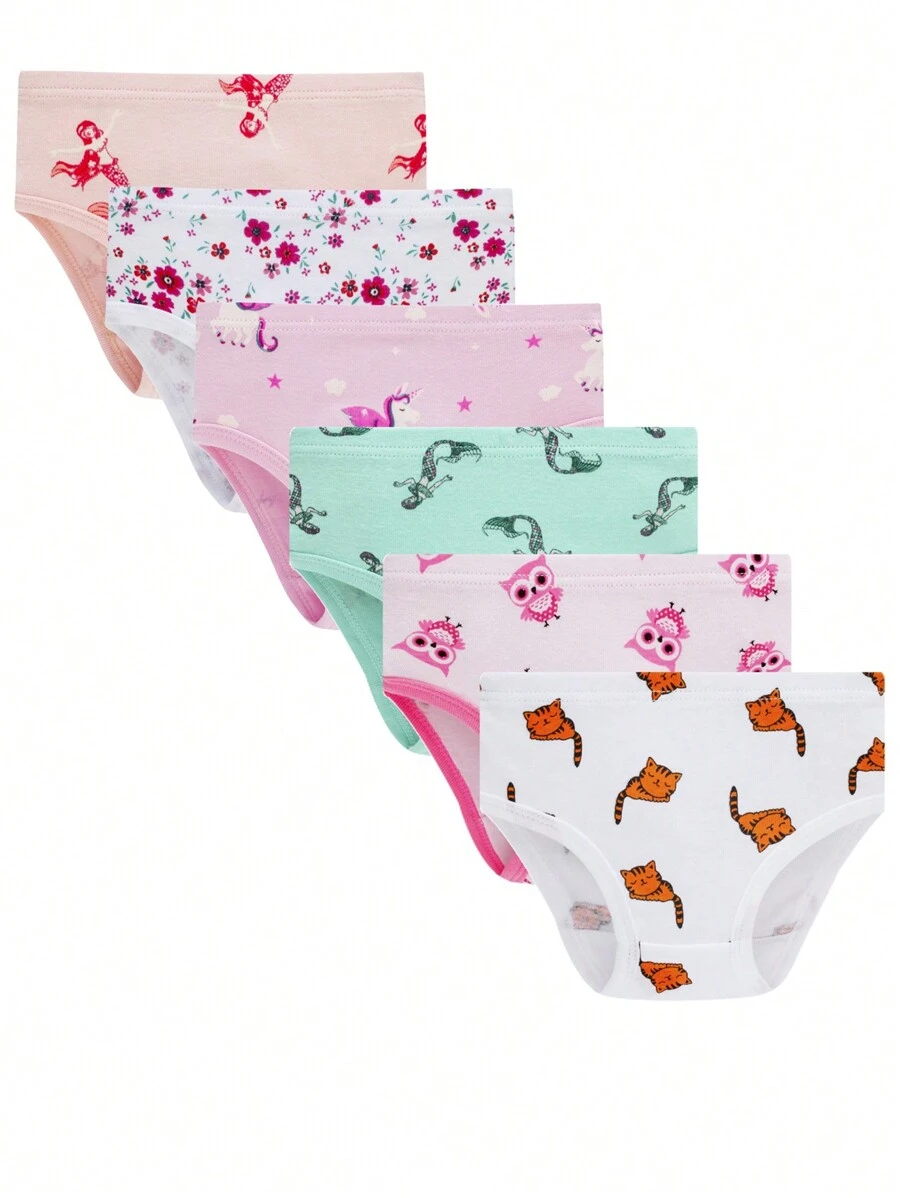 Jeune Fille 6 paquets Culotte Floral Et Chat Imprimé