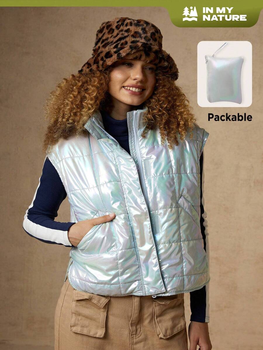 In My Nature In My Nature Holographic Zip Up Winter Outdoor Vest