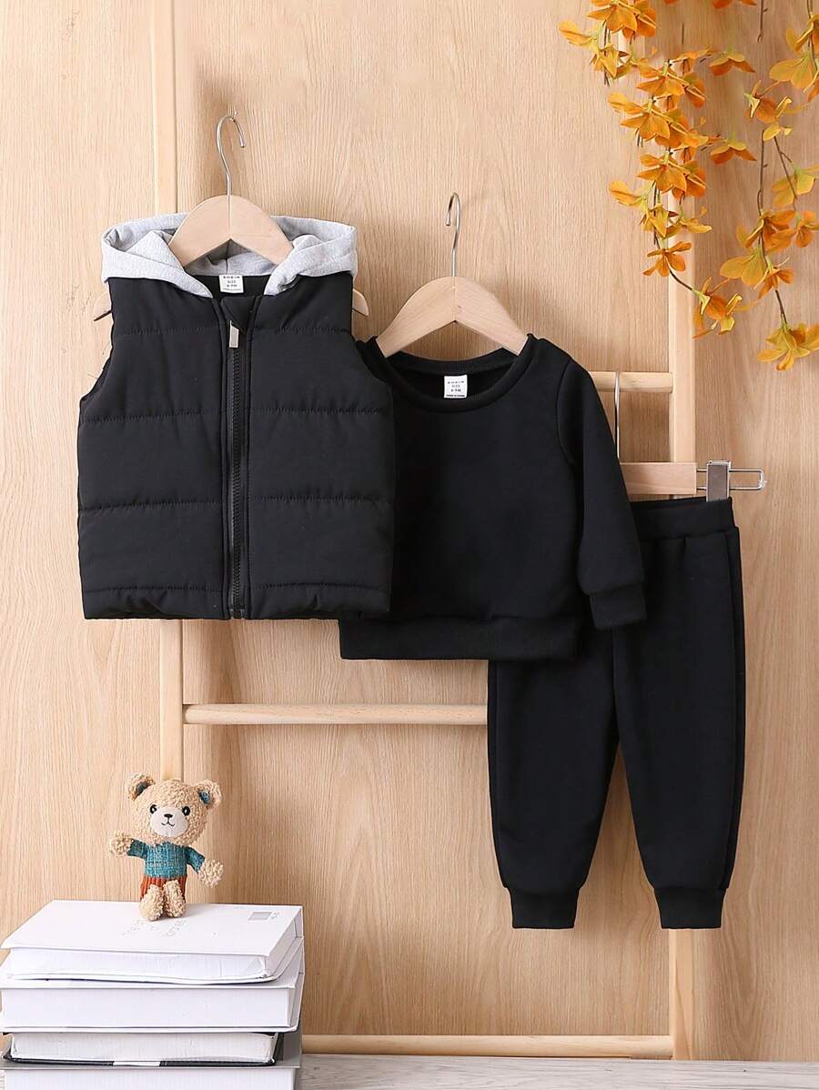 Bimbo monocolore con zip con cappuccio Gilet & Pantaloni sportivi & Felpa