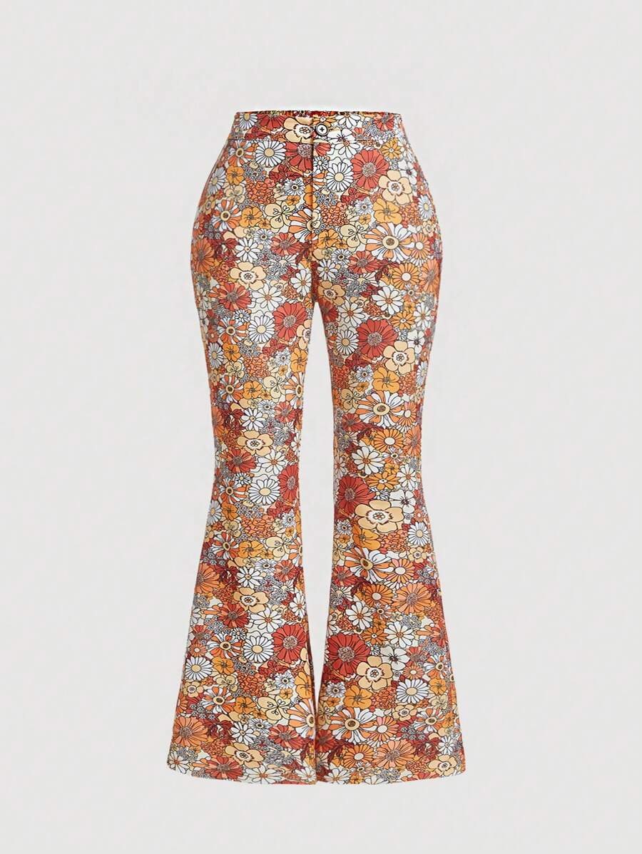 SHEIN MOD Plus Floral Print Flare Leg Pants