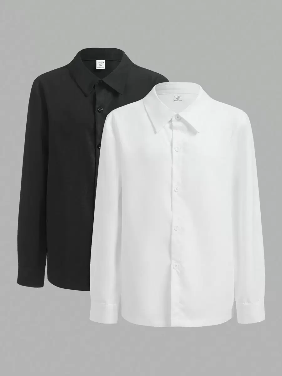 SHEIN 2 pièces/ensemble Chemise à manches longues boutonnée blanche et noire de base pour garçons adolescents