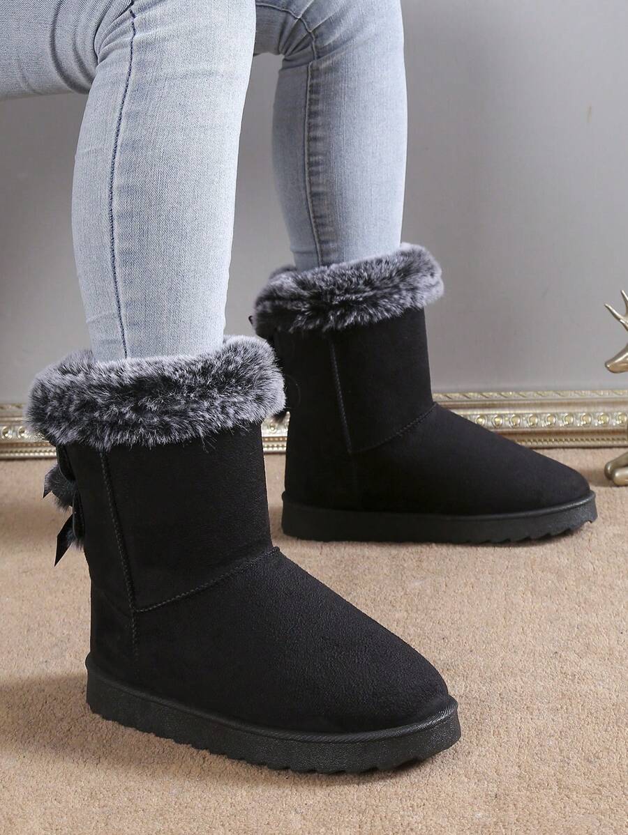 Women's Fashionable Flat Heel, Anti-skid, Wear-resistant, 2 Bowknot Decorated, Warm Snow Boots