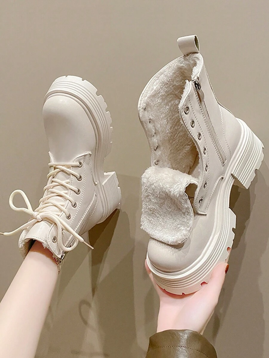 Mulheres Botas De Moda , Caloroso E Ankle Boots E Botas Curtas Para Mulheres , Tamanho Grande ; Sola Grossa , Afivelado Motocicleta Botas , Novo Estilo Coreano Couro Do Plutônio Superfície Mulheres Botas , Confortável Sola Macia Bezerro Médio Mulheres Botas