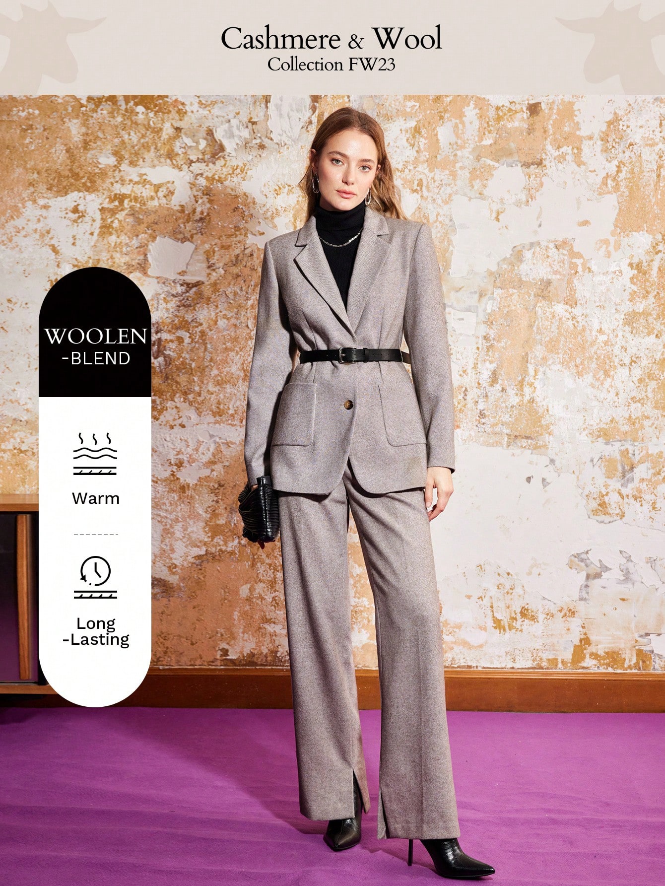 WOOL-BLEND HERRINGBONE BLAZER｜Motf