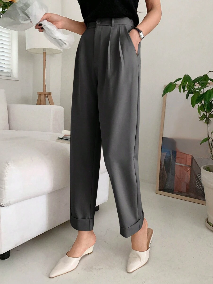 DAZY Casual zakelijke stijl effen taps toelopende broek, dames pantalon