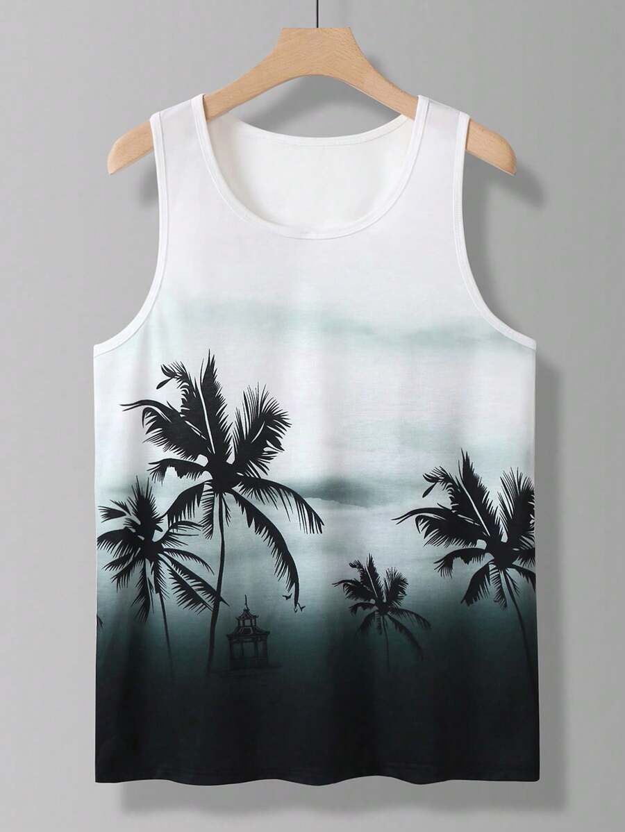 Manfinity RSRT Camiseta sin mangas con estampado tropical para hombre, Tops de playa, gráficos de amigos de vacaciones