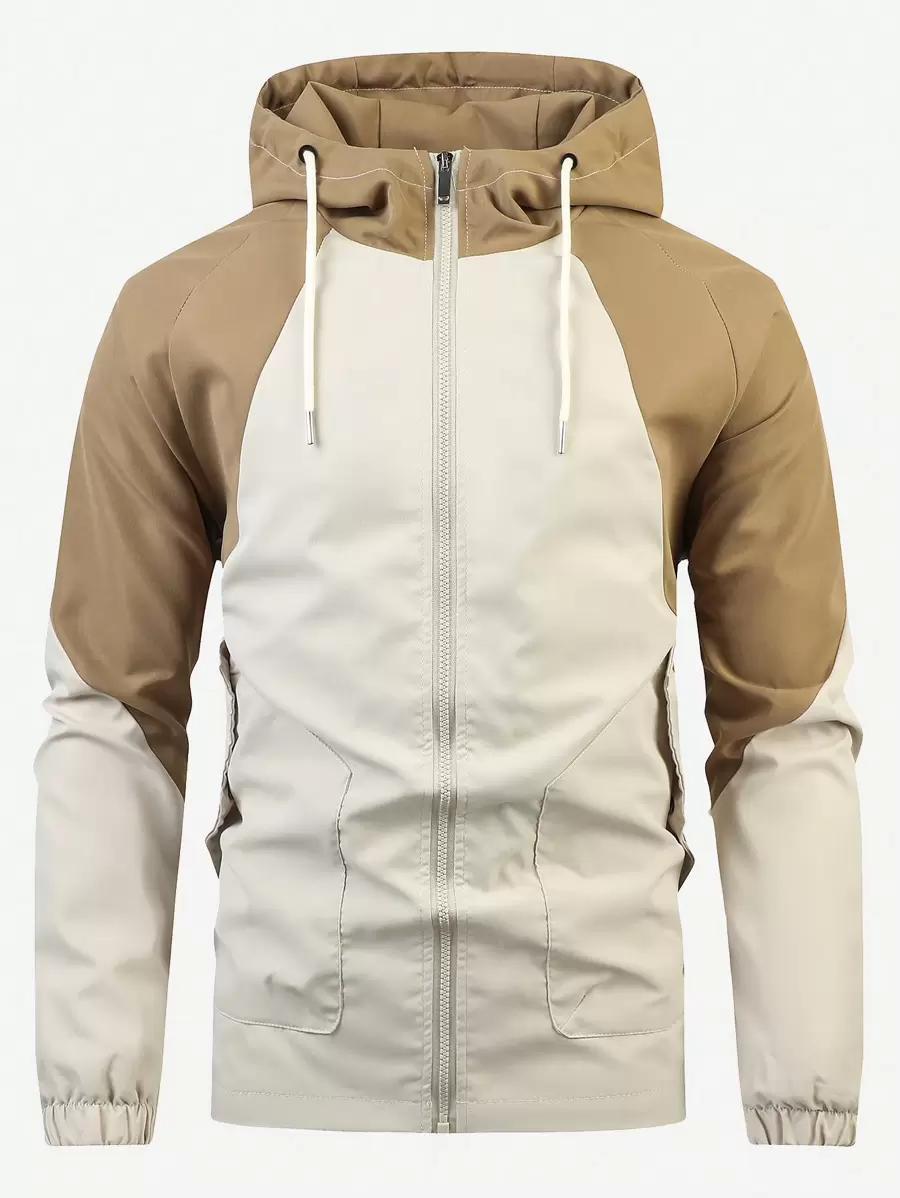 Manfinity Homme Chaqueta con capucha con cordón de dos tonos para hombre, esposo, de manga larga, de bloques de color, chaqueta delgada