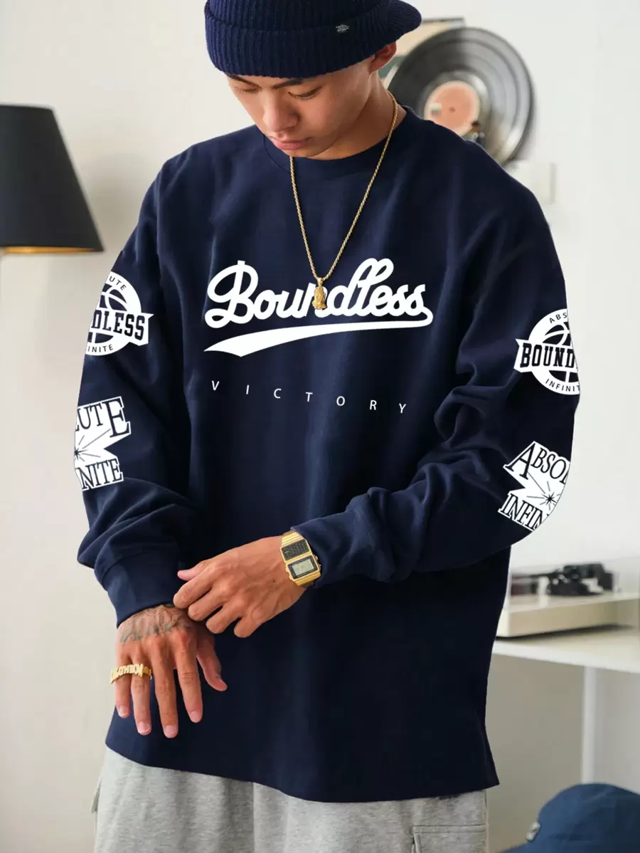 Manfinity Sporsity Men Loose Fit Harajuku Letter Graphic Drop Shoulder Long Sleeve T-Shirt, Boyfriend Gift, For Going Out