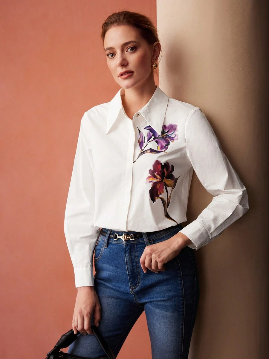 MOTF PREMIUM FLORAL PRINT BUTTON-UP SHIRT