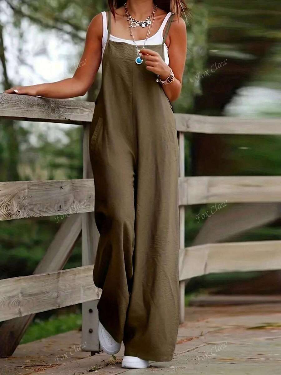 Mono de pierna ancha con tirantes para mujer talla grande