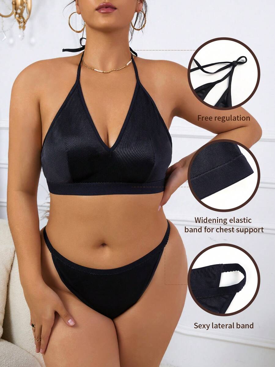 Talla grande unicolor Sujetador sin aro & Set bragas