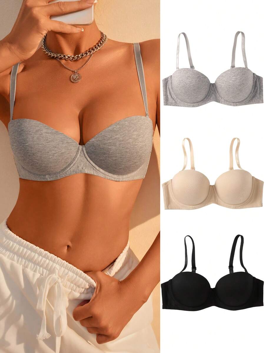 Shein Underwear&Sleepwear Basics 3 pièces Soutien-gorge Unicolore À Armature