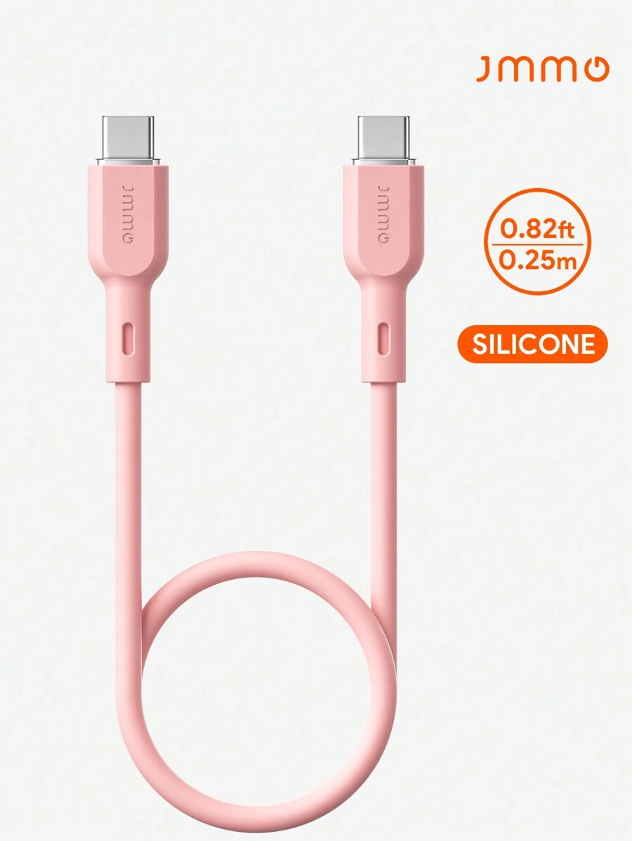 JMMO Cable Type-C,Silicone USB Type-C To USB Type-C Charger Cable,Silicone Ultra Soft Power Fast Charge 0.82FT/0.25M