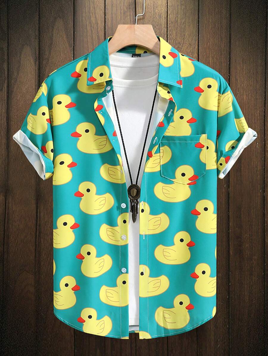 Manfinity Hypemode Men Duck Print Funny Graphic Colorful Shirt Without Tee, For Vacation, , Boyfriend Gift