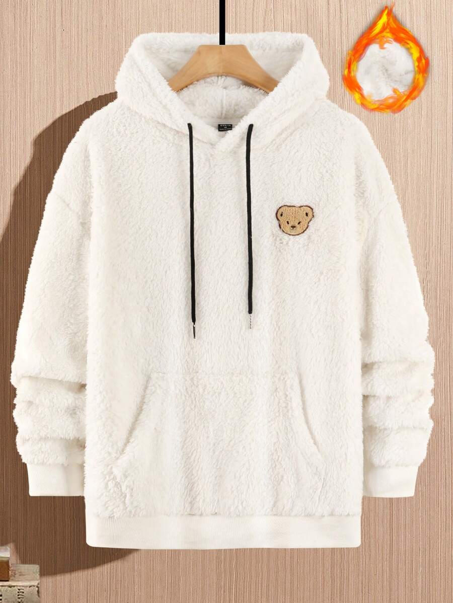 Manfinity Hypemode Men's Loose Fit Bear Embroidery Drawstring Hooded Sweatshirt
