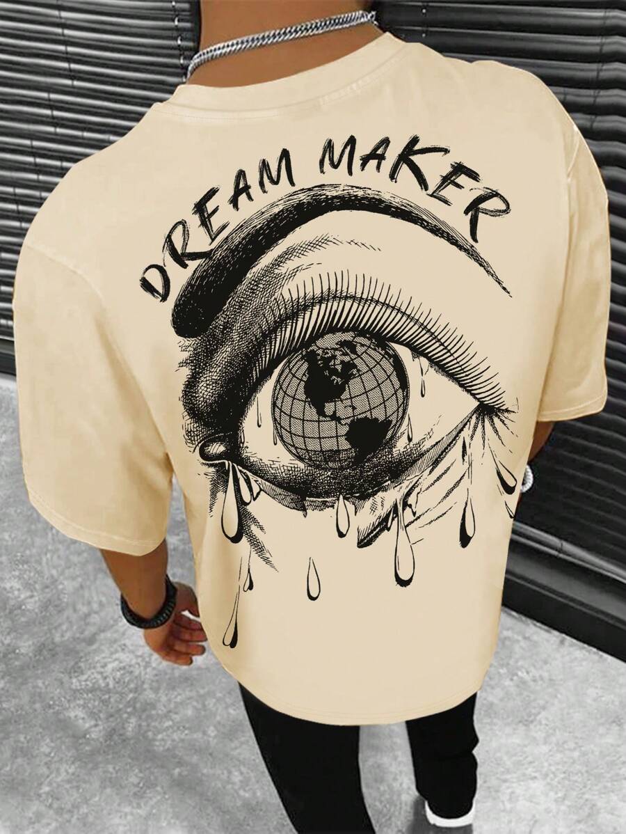 Manfinity EMRG Uomo Maglietta con spalla cadenti con grafica lettera & occhi