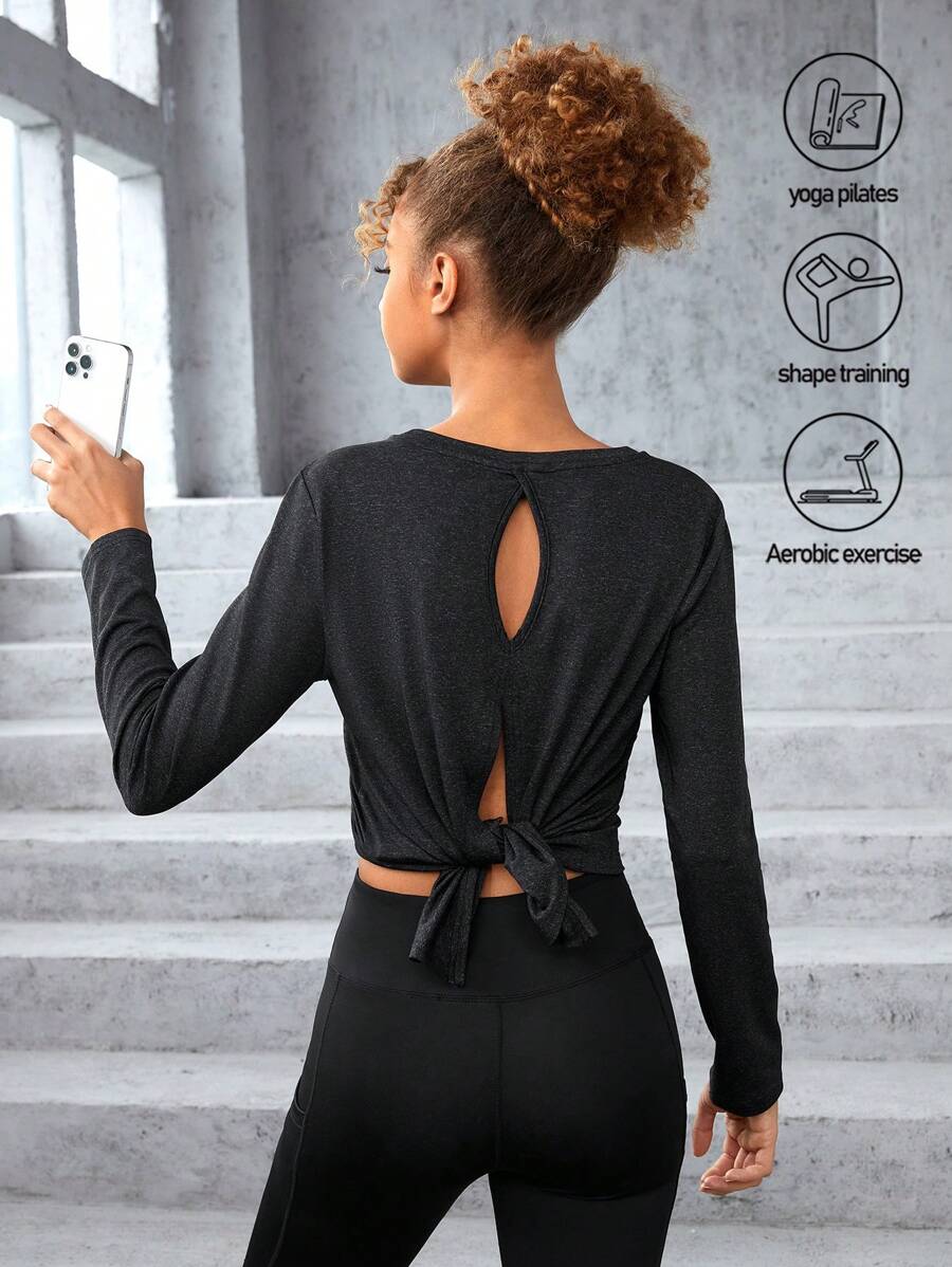 SHEIN Garota Adolescente Cut Out Amarrar Ativo Camiseta