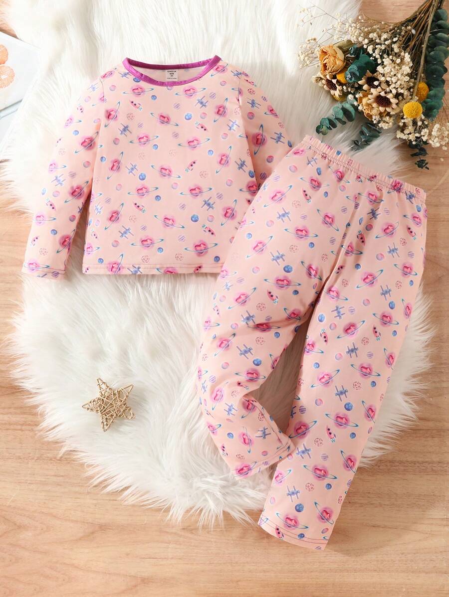 Chica Joven Conjunto de pijama con estampado floral unido en contraste
