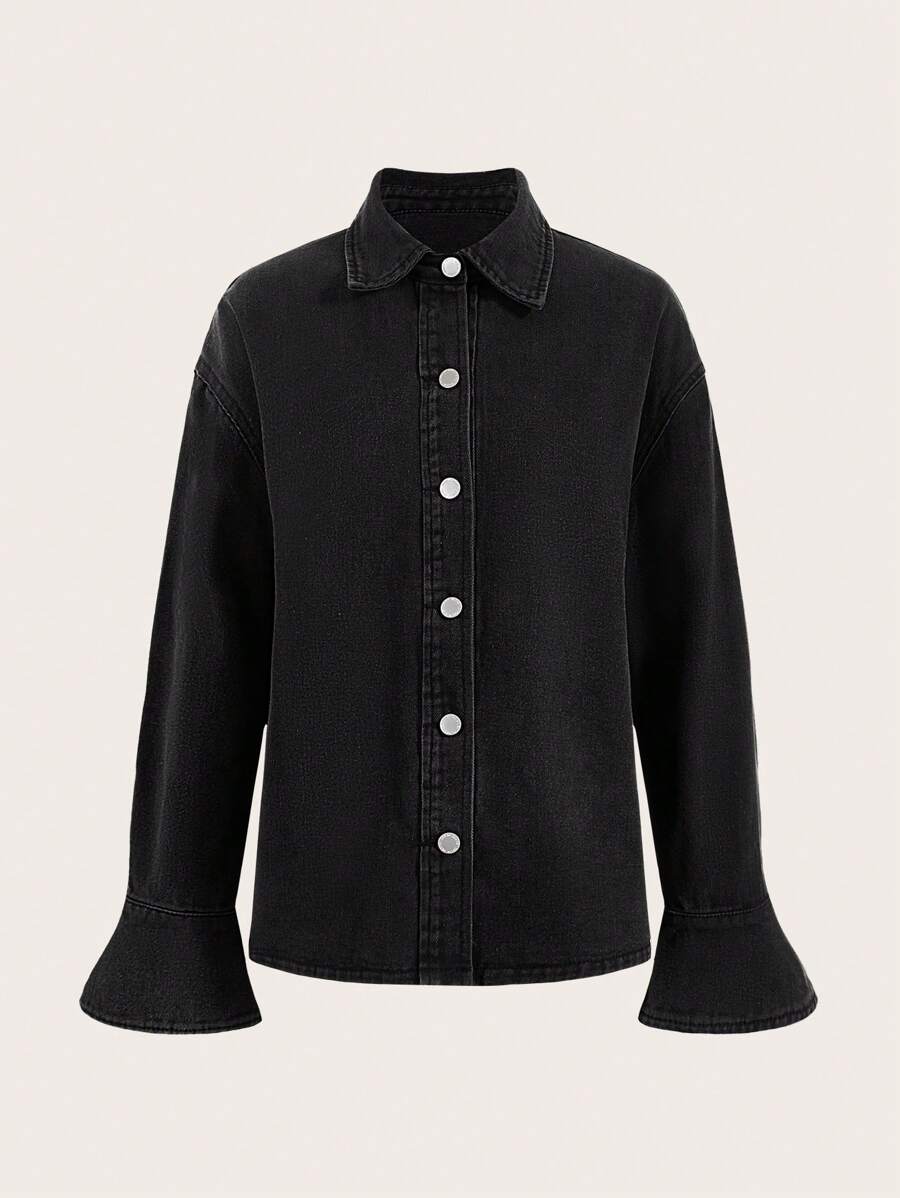 SHEIN MOD Solid Button Front Denim Shirt