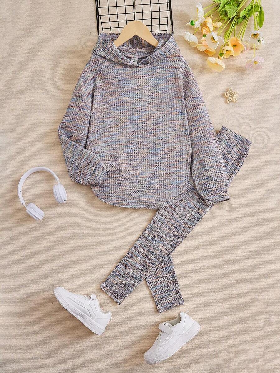 SHEIN Tween Mädchen 2 Stücke lässiges, farbenfrohes Set mit Kapuzenpullover und Leggings, Batik