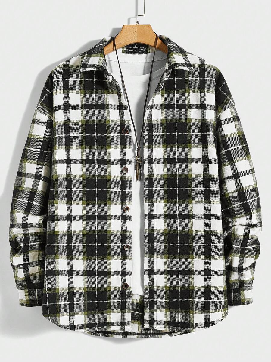 Manfinity VCAY Oversized Men's Plaid Long Sleeve Casual Shacket