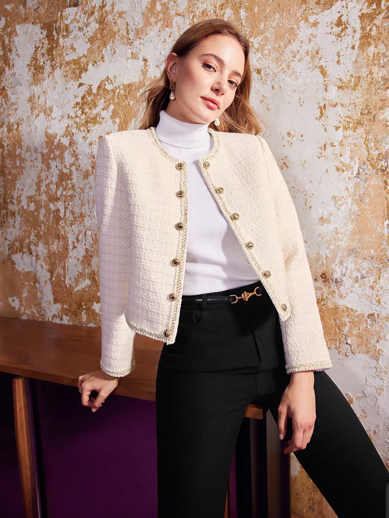 【お買得】Wool-Blend Fancy Tweed Jacket Fubail / Wool-Blend Fancy Tweed Jacket