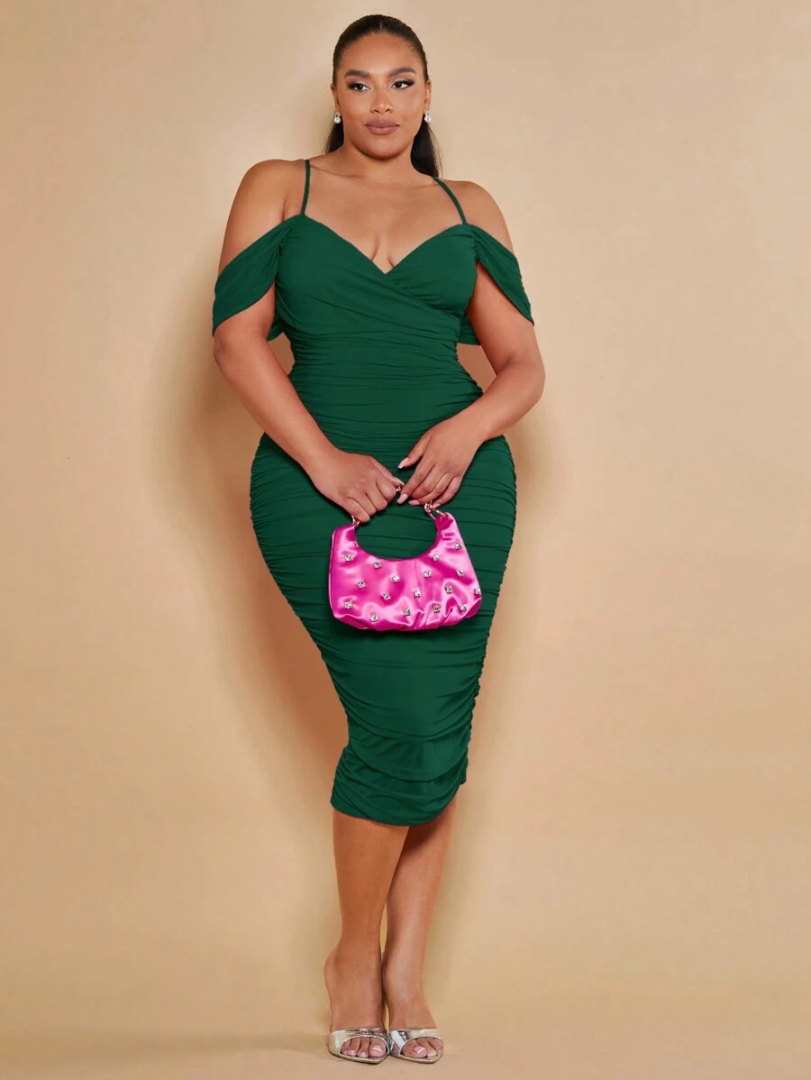 SHEIN BAE Plus Cold Shoulder Ruched Bodycon Dress,Birthday Dresses For Women