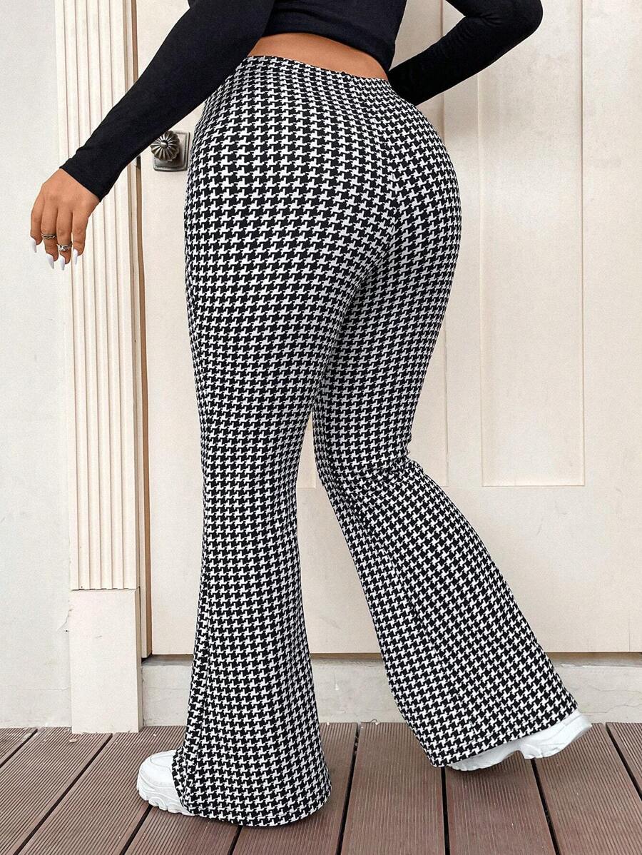 Flirla Plus Houndstooth Print Flare Leg Pants
