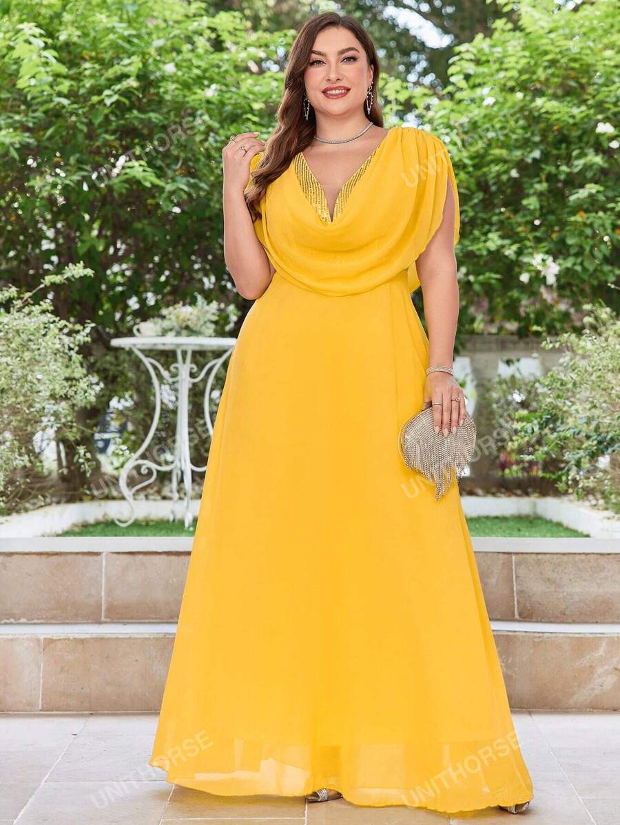 Vestido formal de gasa con cuello drapeado, elegante vestido de graduación, cena, fiesta o boda como invitada, vestido de novia, atuendo de cumpleaños para mujer