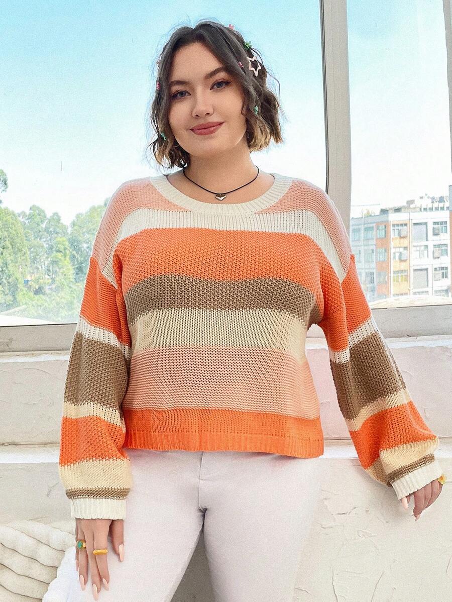 Flirla Plus Colorblock Drop Shoulder Sweater