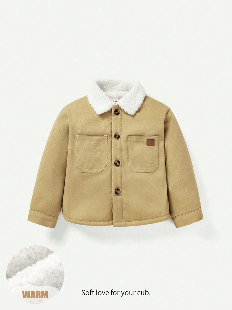 Cozy Pixies Bebé niño Abrigo con diseño de parche con doble bolsillo cuello de borreguito