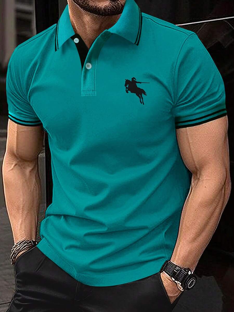 Manfinity Homme Homme Polo Imprimé Cheval À Ourlet À Rayures