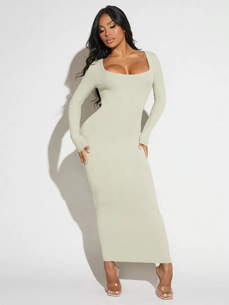 SHEIN SXY Solid Square Neck Bodycon Dress