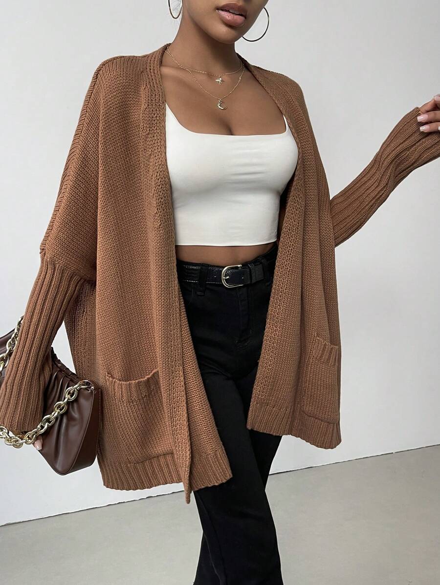 SHEIN LUNE Dual Pocket Batwing Sleeve Cardigan