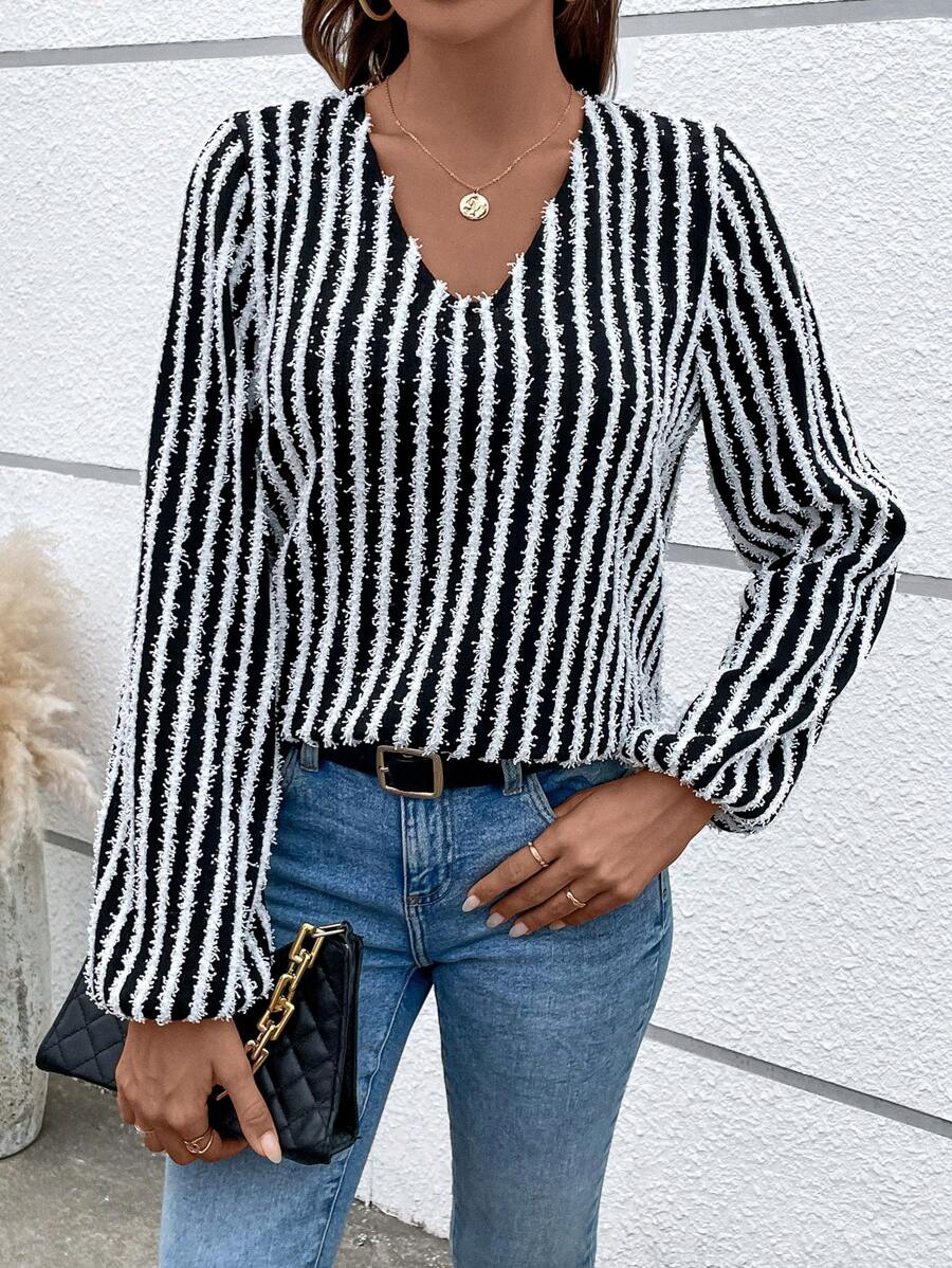 Chiquease Striped Print Lantern Sleeve Tee