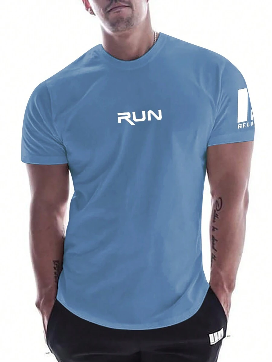 Manfinity Sport Corelite Manfinity Fitness Boyfriend Style Men Letter Graphic Sports Tee Workout Tops Workout Tops Basketball Back To School Graphic T Shirt Graphic Boyfriend Style Men T Shirt,Gym Clothes Workout Tops Breathable