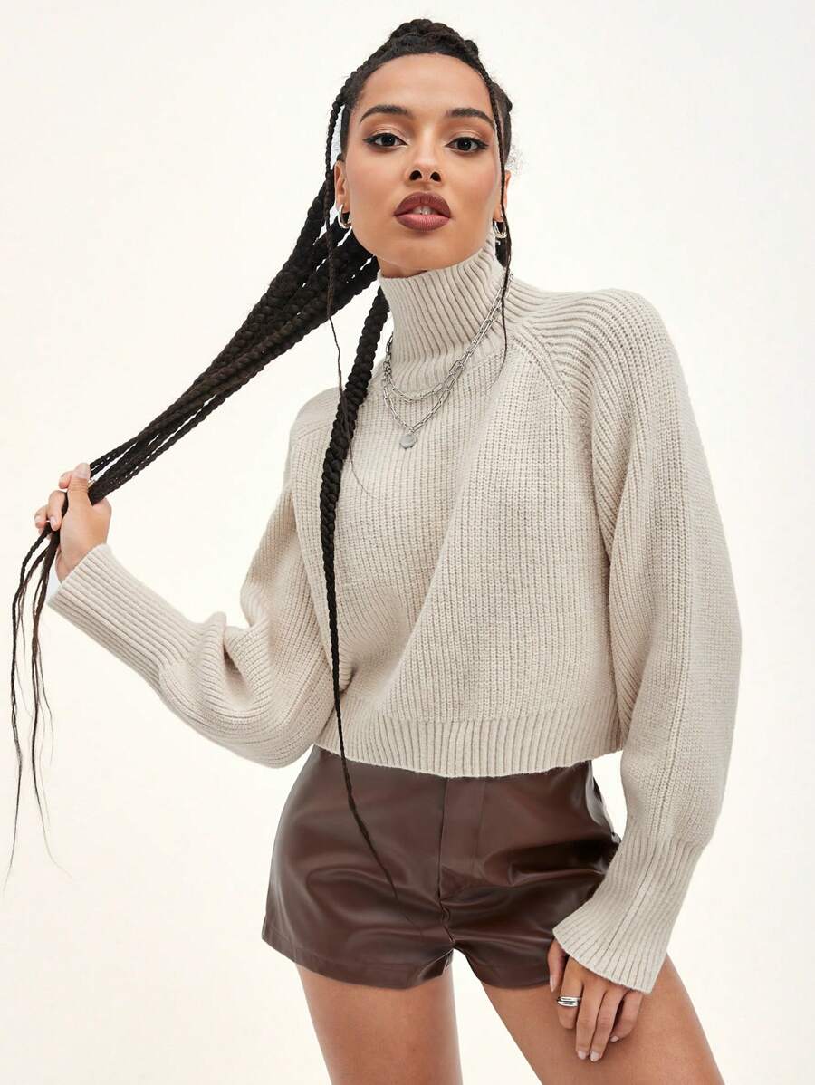 DAZY High Neck Raglan Sleeve Sweater,Fall Women Clothes Crop Women Tops