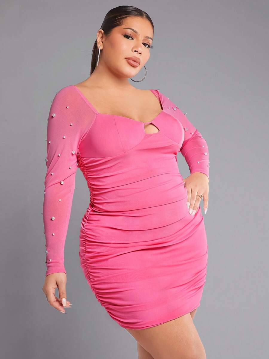 SHEIN SXY Plus Robe Moulante À Perles Découpé À Ruché En Tulle