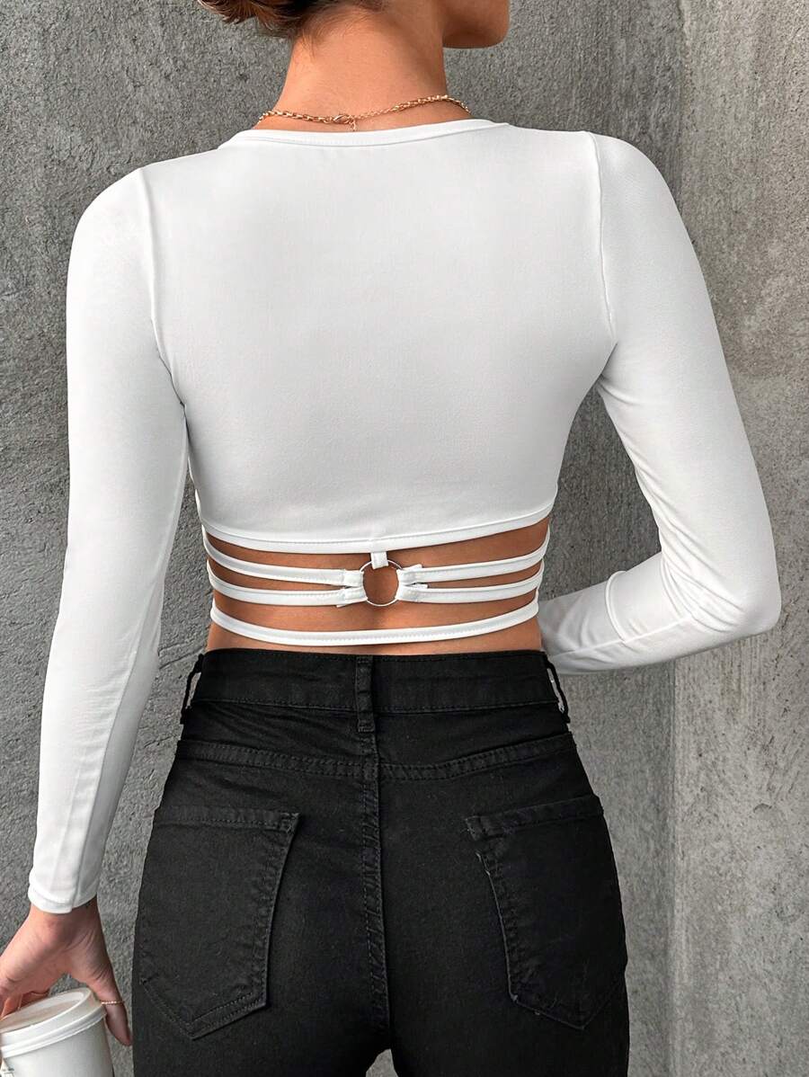 SHEIN T-Shirt Court Unicolore Croisé