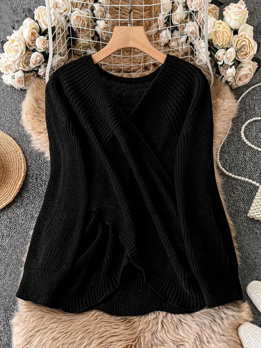 SHEIN LUNE Plus Wrap Cross Sweater