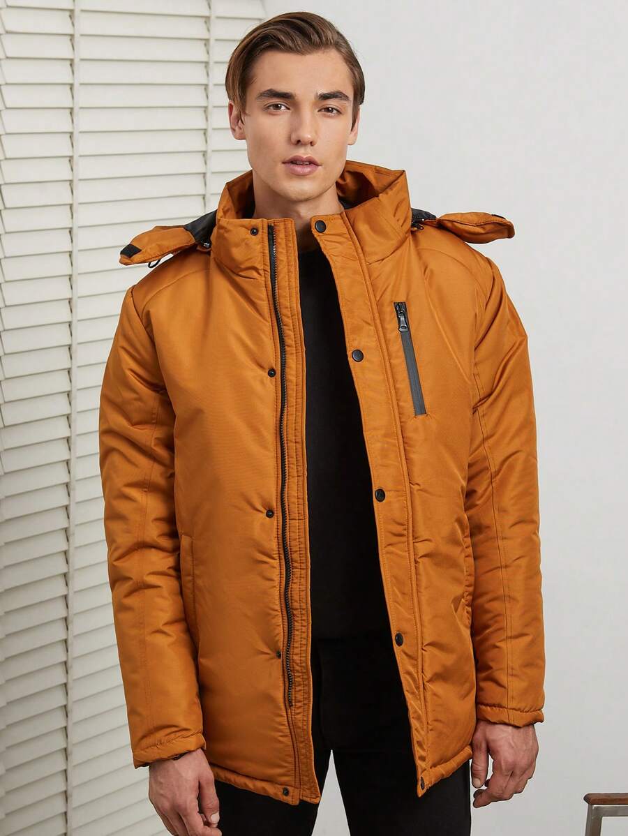 RueChic Homme Doudoune Zippé À Bouton À Capuche