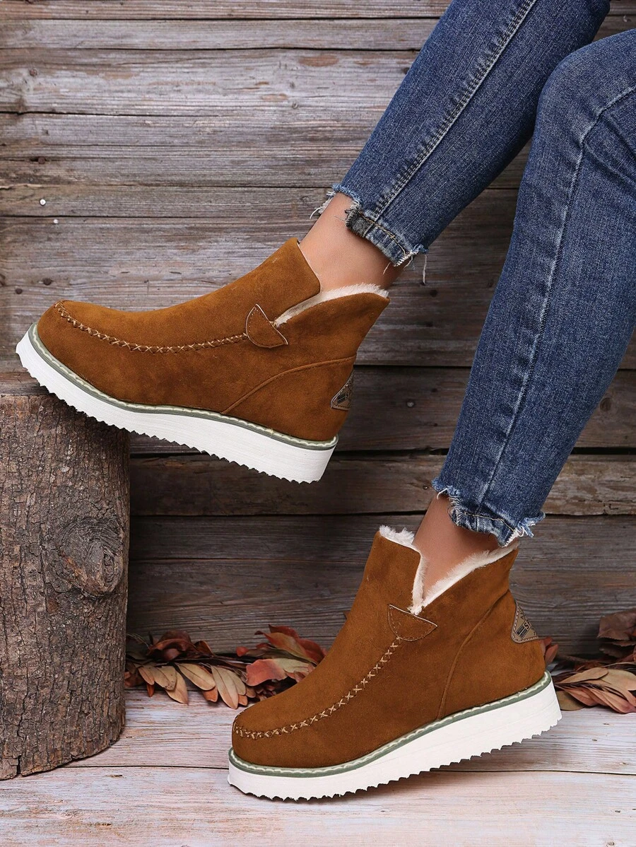 Bottes De Neige Femme Extérieur En Peluche Léger Chaud À La Mode Décontracté